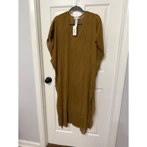 Nordstrom Olive Green Pleated Swim Cover Up Caftan V-Neck One Size NO490396NS